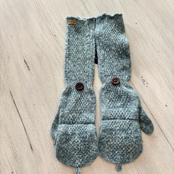 COLUMBIA Women’s Blue Marled Knit Convertible Gloves Mittens Fold Over One Size - Picture 1 of 8